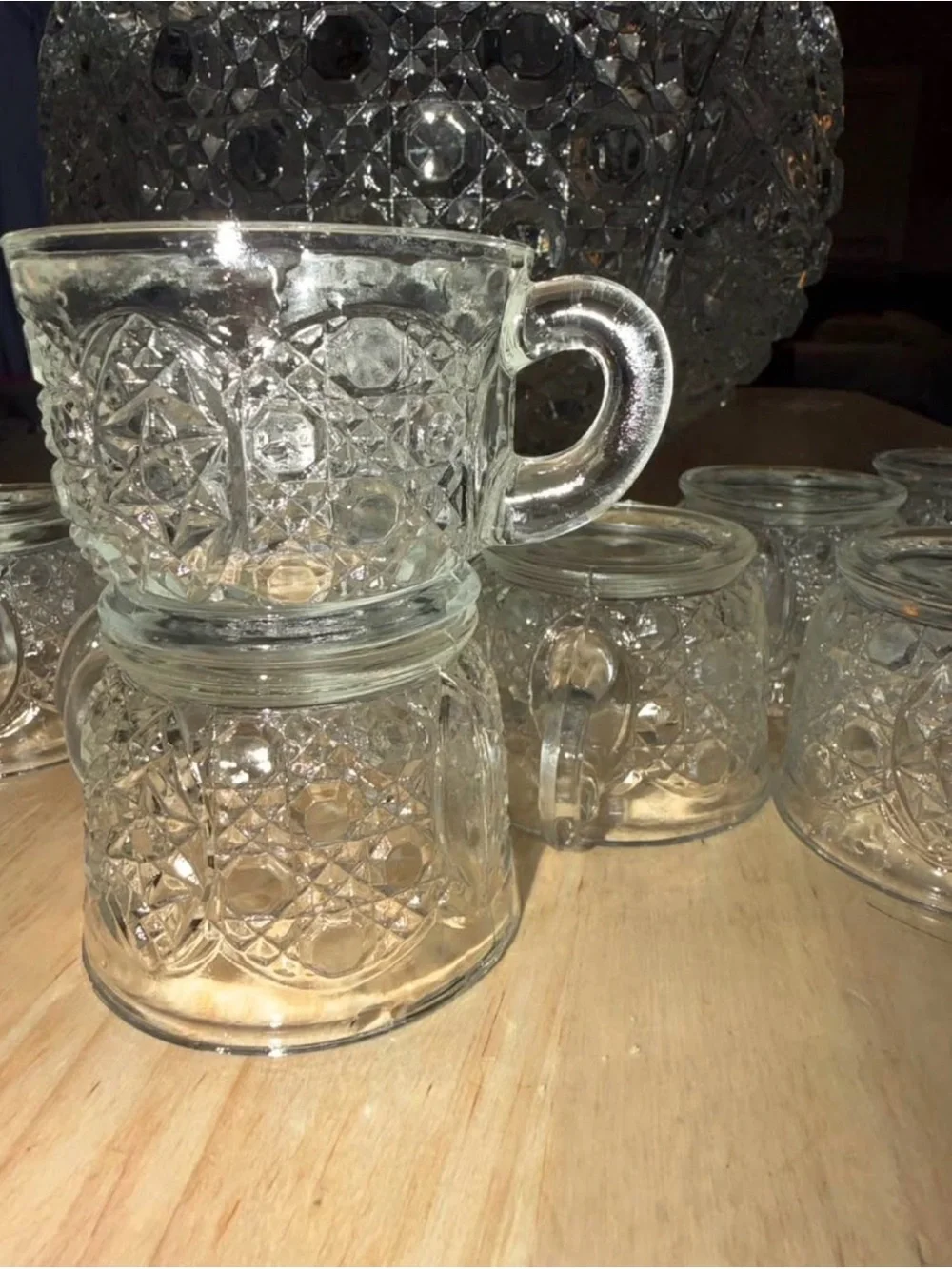 Vintage L.E. Smith Clear Glass Pressed Punch Bowl Set with Ladle and Cups